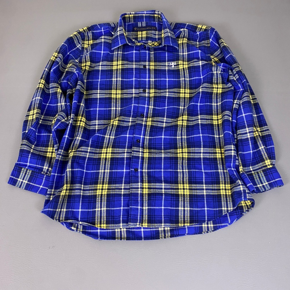 Million Dolla Motive Flannel Shirt Men's Size 2XL Plaid Button Down Blue Yellow